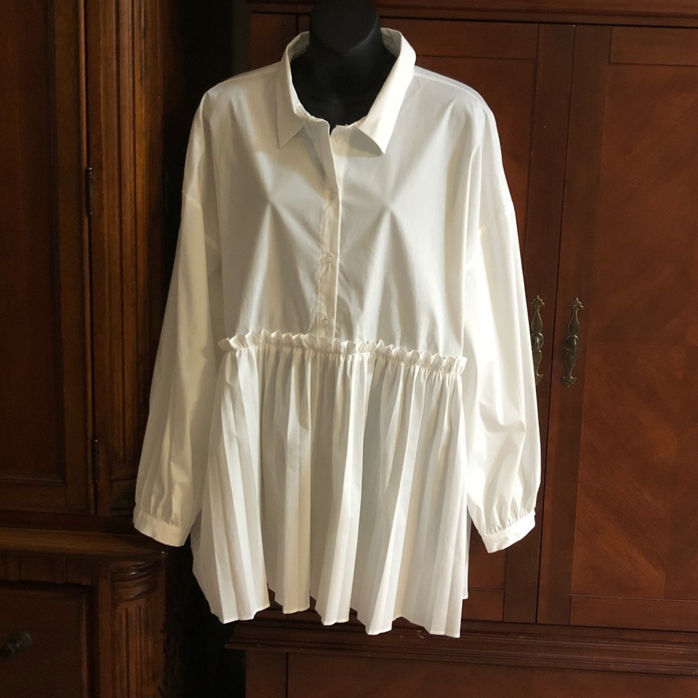 NWT Marc NY sz L Crisp White Top with High Bodice